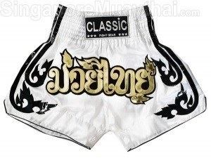 Classic Muay Thai Kickboxing Shorts : CLS-016-White