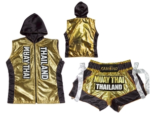 Kanong Thai Boxing Hoodies + Muay Thai Shorts : Set 004-Gold/Black