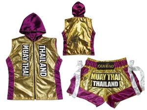 Kanong Thai Boxing Hoodies + Muay Thai Shorts : Set 004-Gold/Violet