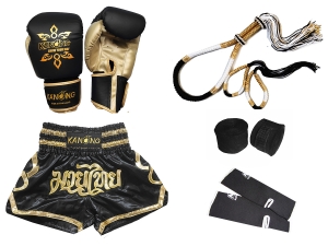 Muay Thai Gloves with Matching Thai shorts and Complete Kit : 121 Black Muay Thai Gloves with Matching Thai shorts and Complete Kit : 121 Black