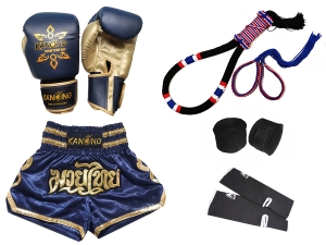 Muay Thai Gloves with Matching Thai shorts and Complete Kit : 121 Navy Muay Thai Gloves with Matching Thai shorts and Complete Kit : 121 Navy