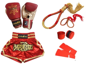 Muay Thai Gloves with Matching Thai shorts and Complete Kit : 121 Red Muay Thai Gloves with Matching Thai shorts and Complete Kit : 121 Red