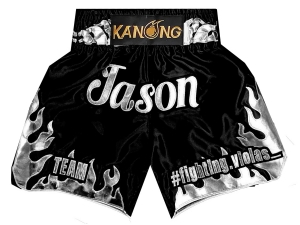 Personalized Boxing Shorts : KNBXCUST-2055-Black-Silver