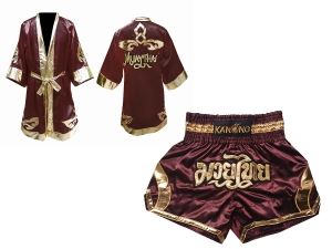 Kanong Thai Boxing Fight Robe + Muay Thai Shorts : Set-144-Maroon