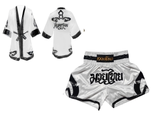 Kanong Thai Boxing Fight Robe + Muay Thai Shorts : Set-144-White