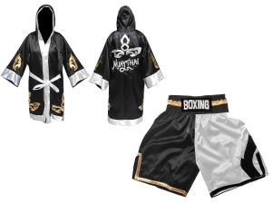 Custom Boxing Robe + Boxing Shorts : KNCUSET-105-Black-White