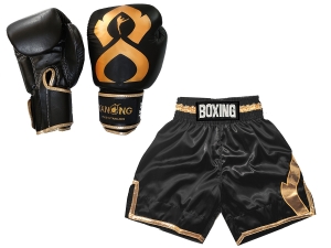 Kanong Boxing Gloves and Boxing Shorts Value Set : KNCUSET-201-Black-Gold