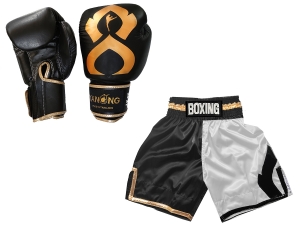 Kanong Boxing Gloves and Boxing Shorts Value Set : KNCUSET-202-Black-White