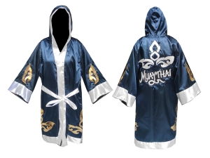 Custom Muay Thai Robe / Fight Robe : KNFIR-143-Navy