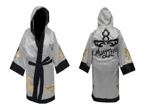 Custom Muay Thai Robe / Fight Robe : KNFIR-143-Silver