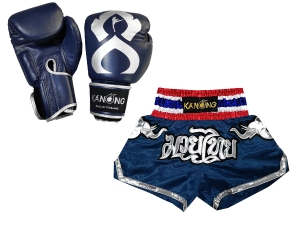 Kanong Muay Thai Boxing Gloves and Thai Shorts Value Set : Set-125-Gloves-Thaikick-Navy