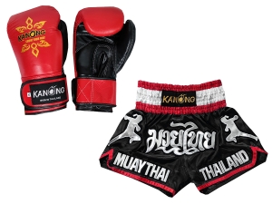 Kanong Muay Thai Boxing Gloves and Thai Shorts Value Set : Set-133-Gloves-Black