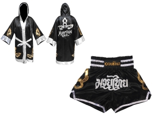 Kanong Thai Boxing Fight Robe + Muay Thai Shorts : Set-143-Black