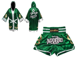 Kanong Thai Boxing Fight Robe + Muay Thai Shorts : Set-143-Green