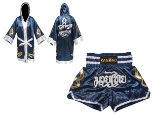 Kanong Thai Boxing Fight Robe + Muay Thai Shorts : Set-143-Navy