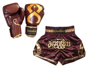 Kanong Muay Thai Boxing Gloves and Thai Shorts Value Set : Set-144-Gloves-Maroon
