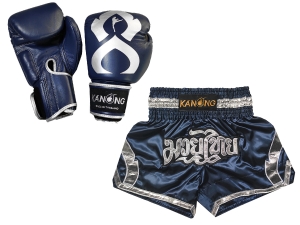 Kanong Muay Thai Boxing Gloves and Thai Shorts Value Set : Set-144-Gloves-Navy