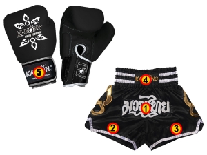 Genuine leather Boxing Gloves with Name + custom Muay Thai Shorts