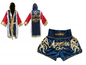 Kanong Thai Boxing Fight Robe + Muay Thai Shorts : Set 134-Robe-Navy