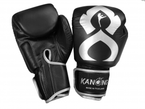 Kanong Real Leather Boxing Gloves : Black-Silver