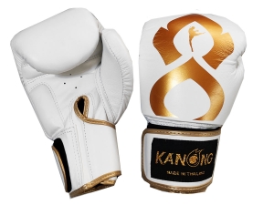 Kanong Real Leather Boxing Gloves : White-Gold