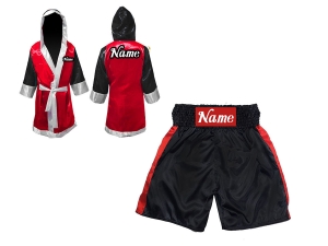 Custom Boxing Robe + Boxing Shorts : KNCUSET-104-Black-Red