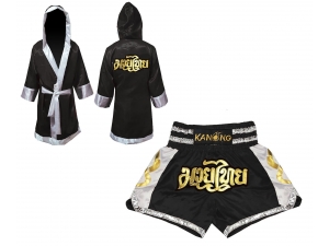 Kanong Thai Boxing Fight Robe + Muay Thai Shorts : Set 141-Black
