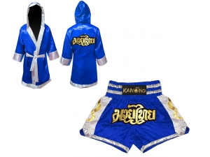 Kanong Thai Boxing Fight Robe + Muay Thai Shorts : Set 141-Blue