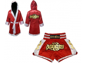 Kanong Thai Boxing Fight Robe + Muay Thai Shorts : Set 141-Red