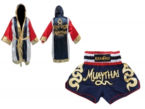 Kanong Thai Boxing Fight Robe + Muay Thai Shorts : Set 120-Robe-Navy