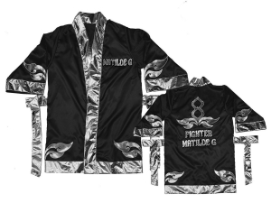 Custom Muay Thai Robe / Fight Robe : Black-Silver