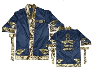 Custom Muay Thai Robe / Fight Robe : Navy-Gold