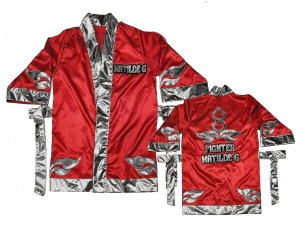 Custom Muay Thai Robe / Fight Robe : Red-Silver