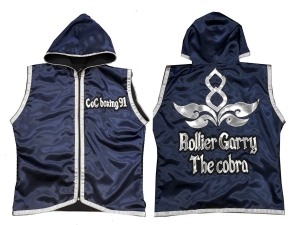 Custom Muay Thai Hoodies : KNHODCUST-001-Navy-Silver