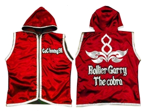 Custom Muay Thai Hoodies : KNHODCUST-001-Red-Silver