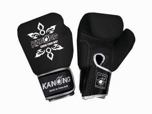 Kanong Real Leather Thai Boxing Gloves : Black/Silver