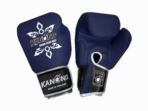 Kanong Real Leather Thai Boxing Gloves : Navy/Silver