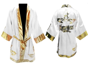 Custom Muay Thai Robe / Fight Robe : White/Gold