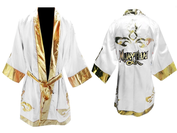 Custom Muay Thai Robe / Fight Robe : KNFIR-121-White