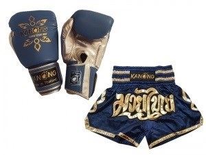 Kanong Muay Thai Boxing Gloves and Thai Shorts Value Set : Set-121-Navy