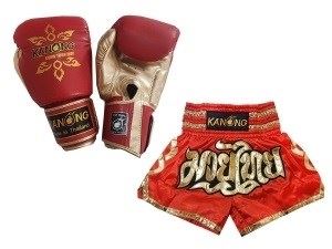 Kanong Muay Thai Boxing Gloves and Thai Shorts Value Set : Set-121-Red