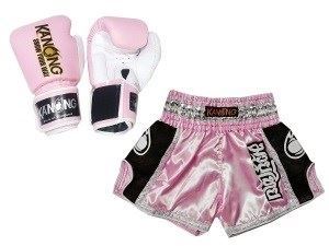 Kanong Muay Thai Boxing Gloves and Thai Shorts Value Set : Set-208-Pink