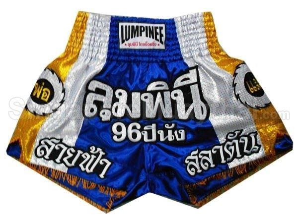 Lumpinee Muay Thai Boxing Shorts : LUM-001 Blue/White/Gold