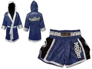 Kanong Thai Boxing Fight Robe + Muay Thai Shorts : Set 208 Navy