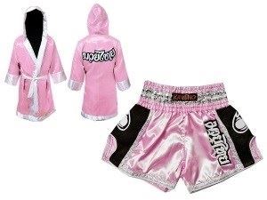 Kanong Thai Boxing Fight Robe + Muay Thai Shorts : Set 208 Pink