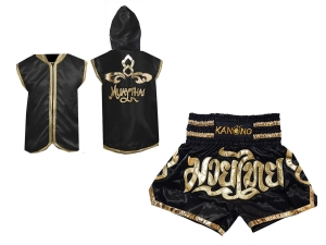 Kanong Thai Boxing Hoodies + Muay Thai Shorts : Set 121 Black