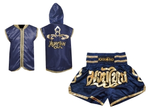 Kanong Thai Boxing Hoodies + Muay Thai Shorts : Set 121 Navy