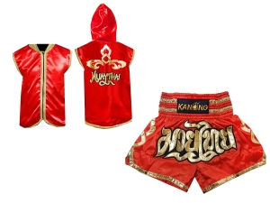 Kanong Thai Boxing Hoodies + Muay Thai Shorts : Set 121 Red