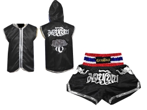 Kanong Thai Boxing Hoodies + Muay Thai Shorts : Set 125 Black