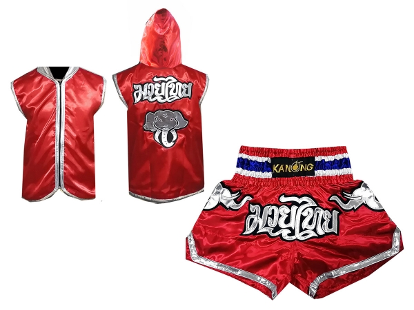 Kanong Thai Boxing Hoodies + Muay Thai Shorts : Set 125 Red